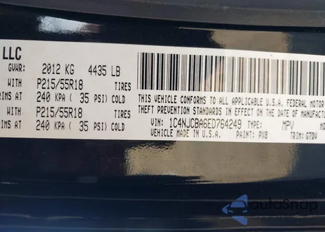 2014 Jeep Compass Altitude z USA, uszkodzony, nr VIN 1C4NJCBA6ED764249